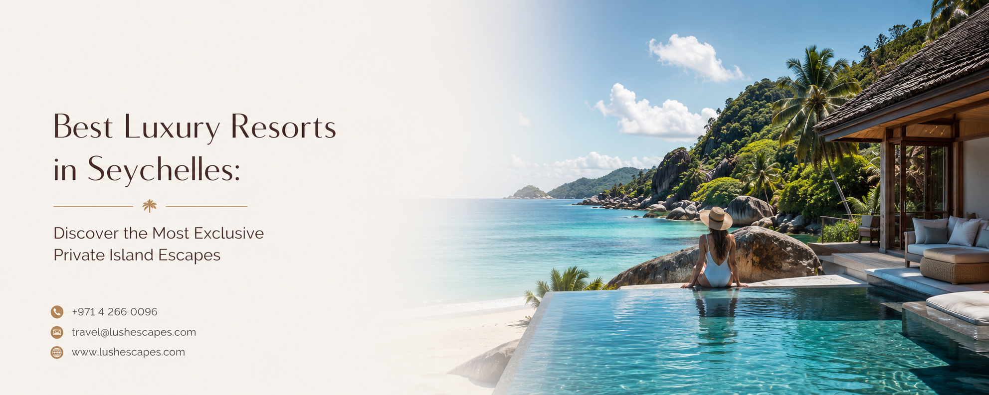 Luxury private island resort in Seychelles with turquoise ocean views