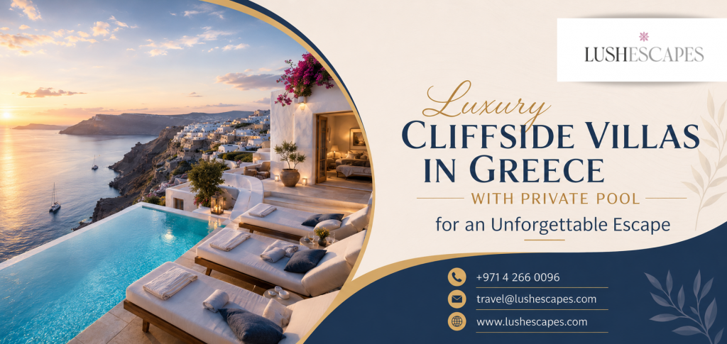 Luxury cliffside villa in Greece with a private infinity pool overlooking the Aegean Sea
